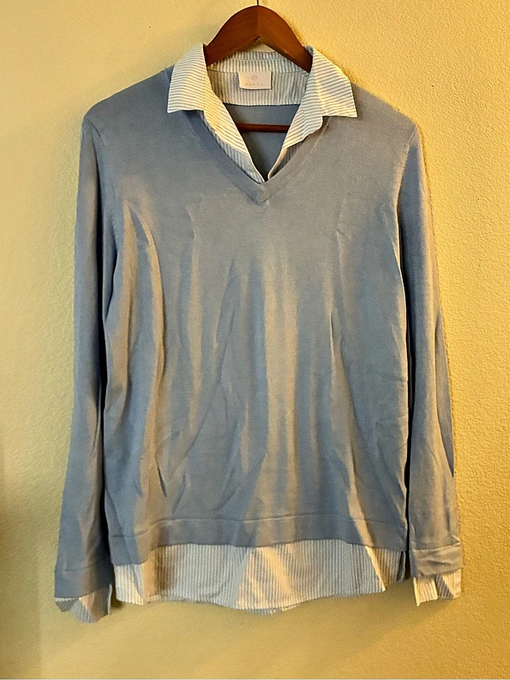 KAFFE Blue Striped Layered V-Neck Top